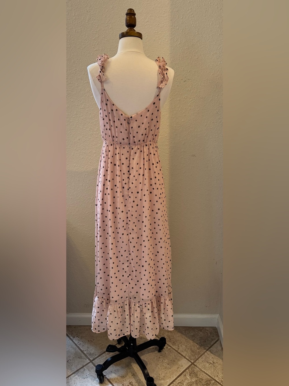 Madewell Pink Ruffle-Strap Wrap Dress in "Inkspot Dots" Sz 4 - Picture 6 of 11